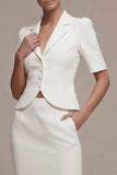 White Single Breasted 2 Piece Notched Lapel Long Business Dress with Pockets