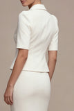 White Single Breasted 2 Piece Notched Lapel Long Business Dress with Pockets