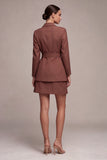 Desert Rose 2 Piece Notched Lapel Double Breasted Short Business Dress with Belt