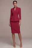 Ivory 3/4 Sleeves Shawl Lapel 2 Piece Single Breasted Midi Business Dress