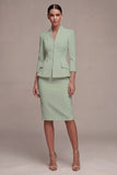 Ivory 3/4 Sleeves Shawl Lapel 2 Piece Single Breasted Midi Business Dress