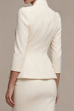 Ivory 3/4 Sleeves Shawl Lapel 2 Piece Single Breasted Midi Business Dress