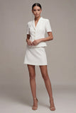 White 2 Piece Notched Lapel Single Breasted Short Business Dress with Sleeves
