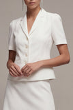 White 2 Piece Notched Lapel Single Breasted Short Business Dress with Sleeves