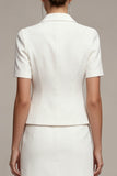 White 2 Piece Notched Lapel Single Breasted Short Business Dress with Sleeves
