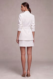 2 Piece White Notched Lapel Double Breasted Short Business Dress with Belt
