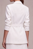 2 Piece White Notched Lapel Double Breasted Short Business Dress with Belt