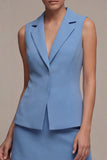 Steel Blue 2 Piece Notched Lapel Slim Fit Single Breasted Short Business Dress