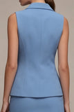 Steel Blue 2 Piece Notched Lapel Slim Fit Single Breasted Short Business Dress