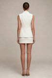 White Short 2 Piece Notched Lapel Slim Fit Single Breasted Business Dress