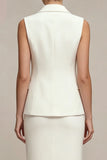 Single Breasted White Midi 2 Piece Notched Lapel Business Dress with Back Slit