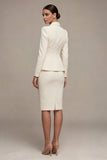 Ivory Long Sleeves 2 Piece Notched Lapel Midi Business Dress with Slit