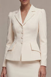 Ivory Long Sleeves 2 Piece Notched Lapel Midi Business Dress with Slit