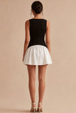 Black and White A Line Satin Mini Dress
