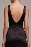 V-Neck Black Tight Satin Backless Little Black Dress