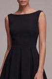 Simple A Line Boat Neck Little Black Dress