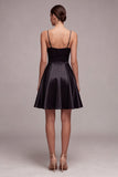 Spaghetti Straps Ruched A Line Little Black Dress