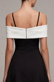 Black and White Cold Shoulder A Line Cocktail Dress with Bow