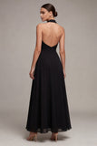 Black Backless Halter A Line Long Formal Dress