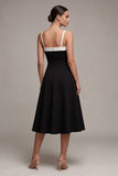 Black A Line Square Neck Semi Formal Dress