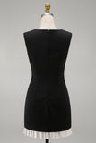 Simple Black Tight V Neck Cocktail Dress with Pleats