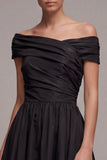 Black Ruched Long A Line Off the Shoulder Formal Dress