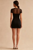 Short Sleeves Mesh Tight Little Black Dress