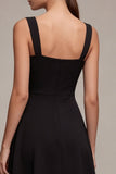 Black Square Neck A Line Midi Formal Dress with Slit