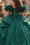 Dark Green Ruffled Off the Shoulder Ball Gown  Quinceanera Dress