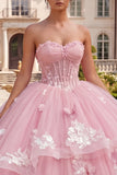 Ball Gown Strapless Corset Pink Floral Quinceanera Dress