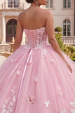 Ball Gown Strapless Corset Pink Floral Quinceanera Dress