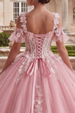 Cold Shoulder Pink Appliqued Ball Gown Quinceanera Dress