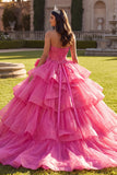 Halter Fuchsia Ruffled Ball-Gown Quinceanera Dress with Bow