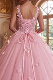 Pink V-Neck Ball-Gown Appliqued Quinceanera Dress