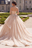 Strapless Champagne Appliqued Ball-Gown Ruffled Quinceanera Dress