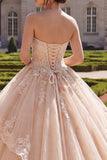 Strapless Champagne Appliqued Ball-Gown Ruffled Quinceanera Dress