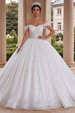 Sparkly Off The Shoulder White Corset Ball-Gown Dress