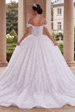 Sparkly Off The Shoulder White Corset Ball-Gown Dress