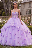 Lilac Strapless Corset Ball-Gown Quinceanera Dress with 3D Flowers