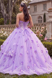 Lilac Strapless Corset Ball-Gown Quinceanera Dress with 3D Flowers
