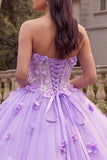 Lilac Strapless Corset Ball-Gown Quinceanera Dress with 3D Flowers