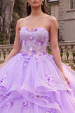 Strapless Lilac Ruffled Ball-Gown Quinceanera Dress with 3D Flowers