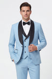 Light Blue 3 Piece Shawl Lapel One Button Men's Prom Suits