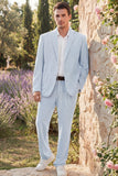 Notch Lapel Light Blue Single Breasted Men's Jacket