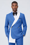 Blue 2 Piece Notch Lapel Double Breasted Men's Prom Suits