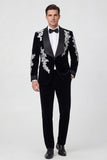 Shawl Lapel Black 2 Piece One Button Men's Wedding Blazer with Appliques