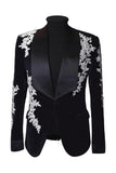 Shawl Lapel Black 2 Piece One Button Men's Wedding Blazer with Appliques