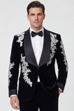 Shawl Lapel Black 2 Piece One Button Men's Wedding Blazer with Appliques