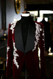 Shawl Lapel Black 2 Piece One Button Men's Wedding Blazer with Appliques