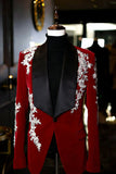 Shawl Lapel Black 2 Piece One Button Men's Wedding Blazer with Appliques